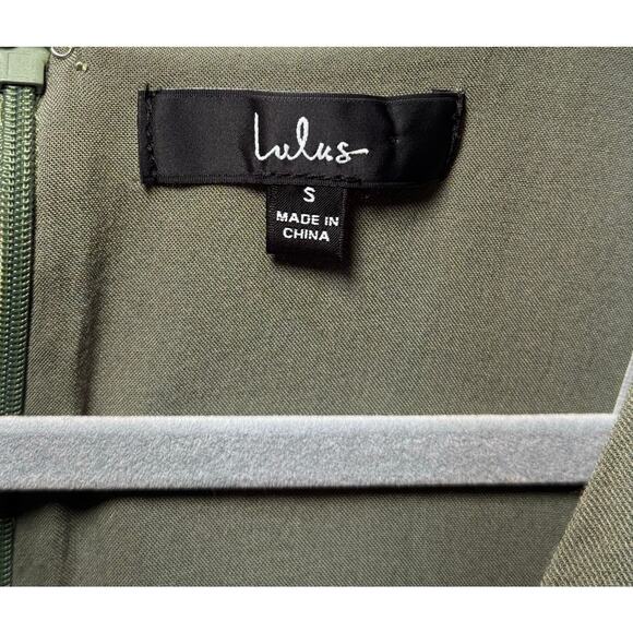 LuLus Boho Rayon Mini Dress Olive Green Dot Women's Size Small - Picture 6 of 15